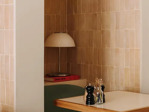 Restaurant wall with clay tiles